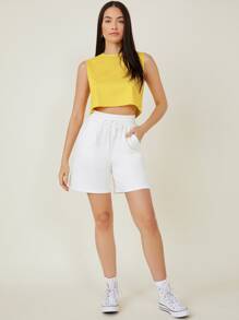 SHEIN BASICS Women Minimalist Solid Color Sleeveless Knitting Top - Yellow - View 3