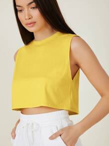 SHEIN BASICS Women Minimalist Solid Color Sleeveless Knitting Top - Yellow - View 5