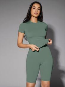 Silquee Áo thun nữ màu trơn Giải trí - màu xanh lá - Xem 1