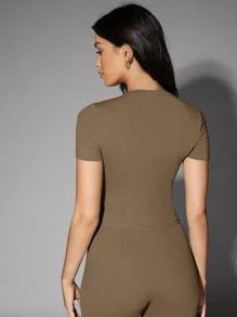 Silquee 纯色合身 T 恤 - 摩卡棕 - 查看 2