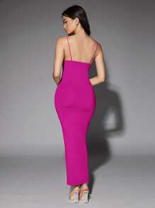 Silquee Solid Backless Bodycon Dress,Tea Party Dress,Summer Dresses For Women - Hot Pink - View 2