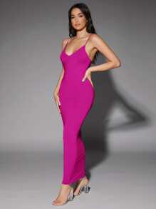 Silquee Solid Backless Bodycon Dress,Tea Party Dress,Summer Dresses For Women - Hot Pink - View 3