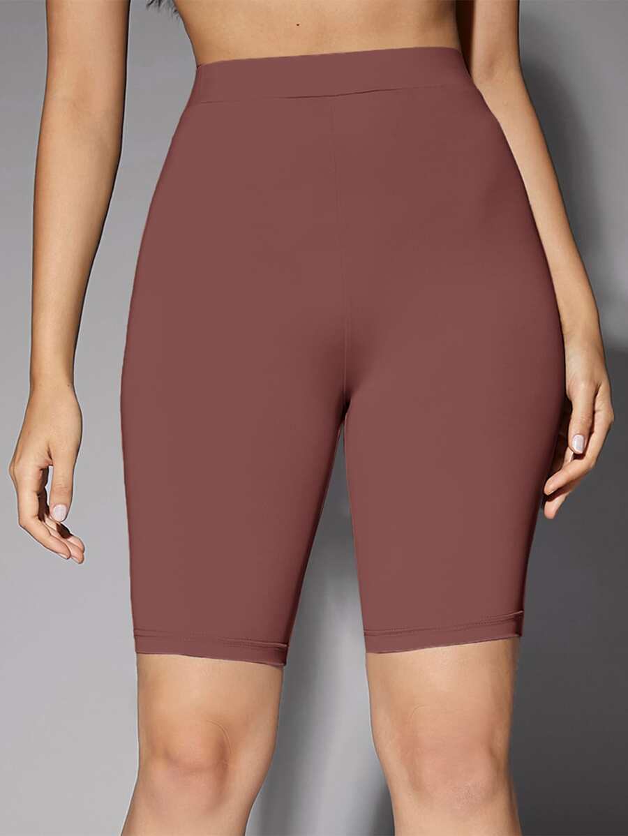 SHEIN BAE 高腰騎行褲 - 紅木色 - 查看 1