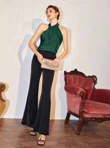 BizChic Twist Detail Halter Top Workwear - Dark Green - View 4