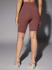 SHEIN BAE 高腰騎行褲 - 紅木色 - 查看 2