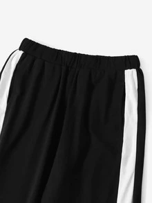 SHEIN 男孩拼色T恤和拼接側縫束腳褲套裝 - 黑色 - 查看 4