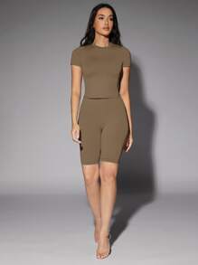 Silquee 纯色合身 T 恤 - 摩卡棕 - 查看 5