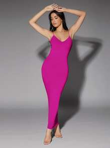 Silquee Solid Backless Bodycon Dress,Tea Party Dress,Summer Dresses For Women - Hot Pink - View 5