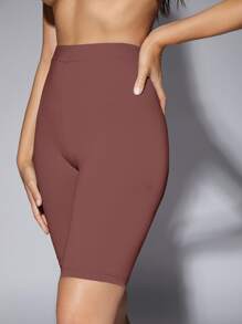 SHEIN BAE 高腰騎行褲 - 紅木色 - 查看 4