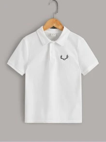 SHEIN Boys Antler Embroidery Polo Shirt - White - View 1