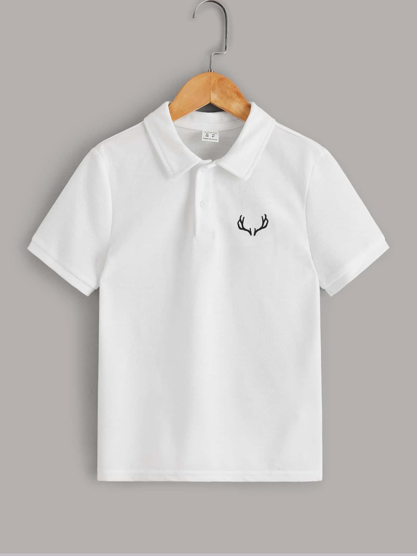 SHEIN Boys Antler Embroidery Polo Shirt - White - View 1
