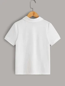SHEIN Boys Antler Embroidery Polo Shirt - White - View 2