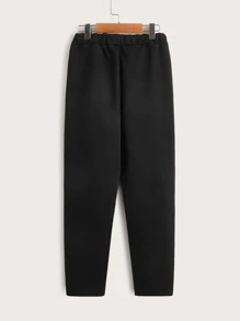 SHEIN Boys Drawstring Waist Patched Detail Joggers - Black - View 2