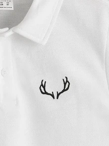 SHEIN Boys Antler Embroidery Polo Shirt - White - View 4