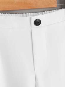 SHEIN Leap Crew 腰部裝飾紐扣男孩純色長褲 - 白色 - 查看 3