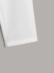 SHEIN Leap Crew 腰部裝飾紐扣男孩純色長褲 - 白色 - 查看 4