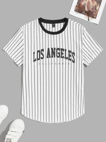 Manfinity VCAY 男士字母圖案條紋圖案T恤 - 白色 - 查看 1