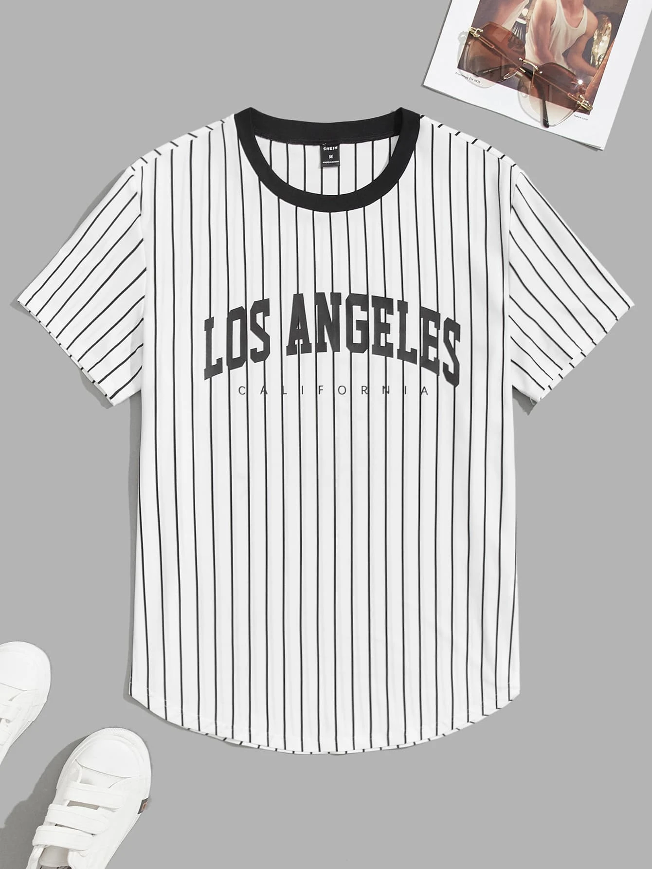 Manfinity VCAY 男士字母圖案條紋圖案T恤 - 白色 - 查看 1