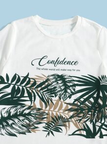 SHEIN Tween Boy Letter & Tropical Print Tee & Shorts Set - Multicolor - View 4