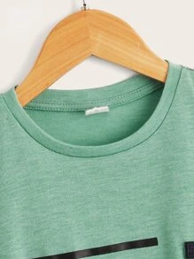 SHEIN Tween Boy Striped Print Crew Neck Short Sleeve T-Shirt, Casual Minimalist Style Suitable For Summer Daily Wear