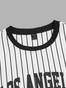 Manfinity VCAY 男士字母圖案條紋圖案T恤 - 白色 - 查看 5