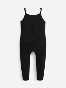SHEIN Baby Ribbed Knit Letter Graphic Jumpsuit - Black - View 2