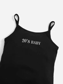 SHEIN Baby Ribbed Knit Letter Graphic Jumpsuit - Black - View 3