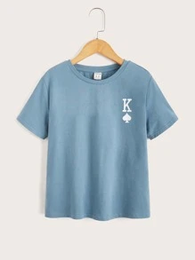 SHEIN Niños Camiseta con estampado de póker - Neblina azul - Ver 1