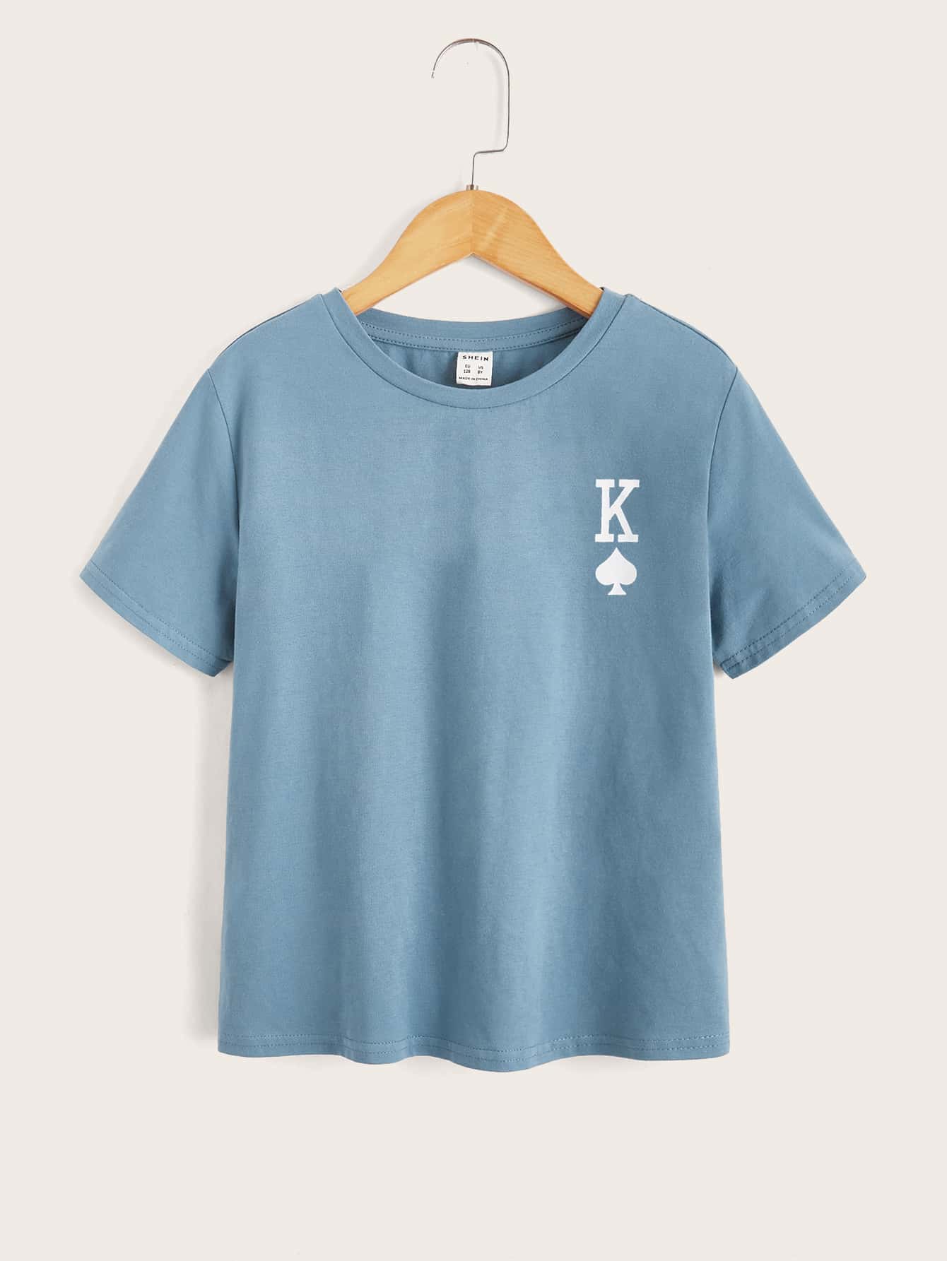 SHEIN Niños Camiseta con estampado de póker - Neblina azul - Ver 1