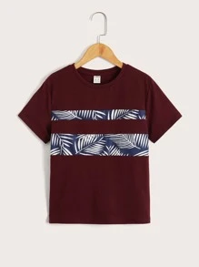 SHEIN Boys Tropical Print Tee - Maroon - View 1