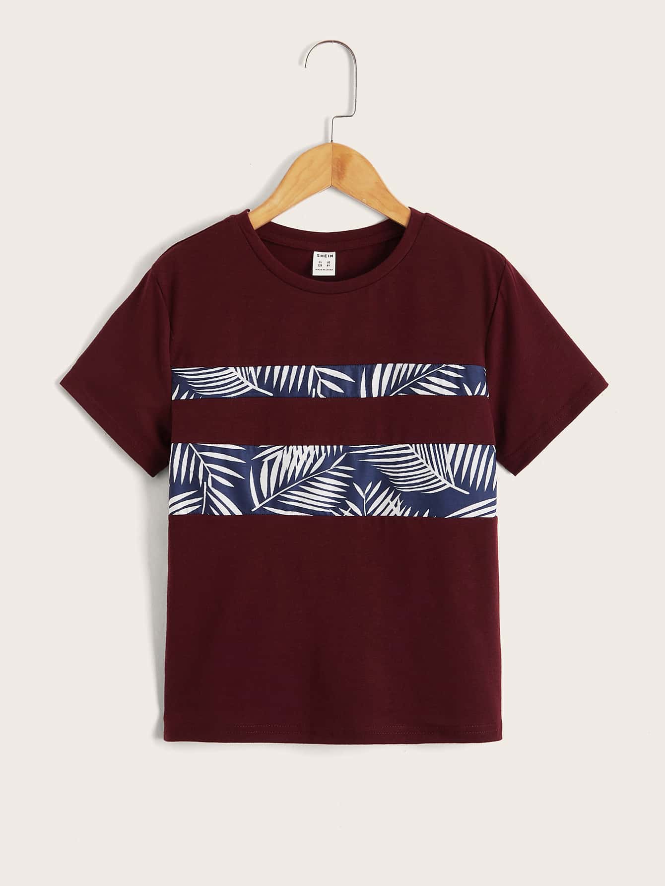 SHEIN Boys Tropical Print Tee - Maroon - View 1