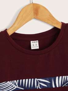 SHEIN Boys Tropical Print Tee - Maroon - View 3