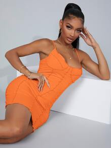 SHEIN SXY Lettuce Trim Bodycon Dress - Orange - View 4