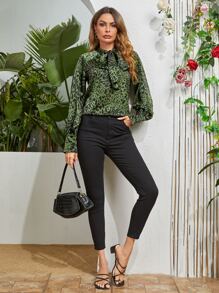 SHEIN Áo sơ mi nữ Nút Tất cả trên in Thanh lịch - Nhiều màu - Xem 3