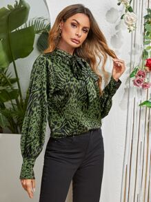 SHEIN Áo sơ mi nữ Nút Tất cả trên in Thanh lịch - Nhiều màu - Xem 5