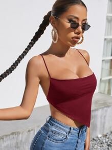 SHEIN BAE 十字交叉後背繫帶手帕下擺吊帶上衣 - 酒紅色 - 查看 3