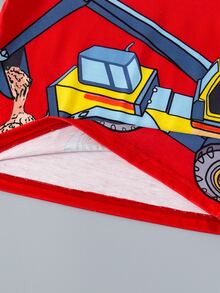 SHEIN Toddler Boys Excavator Print Tee - Red - View 4
