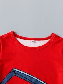 SHEIN Toddler Boys Excavator Print Tee - Red - View 5