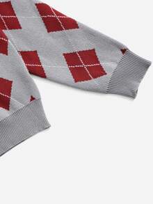 SHEIN Girls Polo Collar Argyle Pattern Jumper - Multicolor - View 4