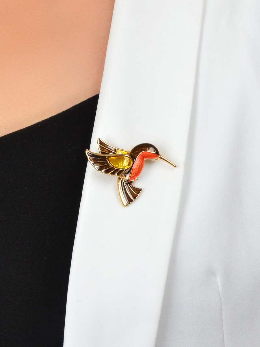 鳥形狀胸針 - 金黃色 - 查看 1