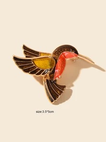 鳥形狀胸針 - 金黃色 - 查看 3