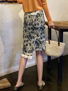 滿身花卉流蘇邊不對稱半身裙 - 彩色 - 查看 2