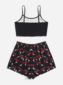 ROMWE Grunge Punk estampado de cráneo Shorts Conjunto de pijama - Negro - Ver 2