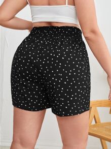 Sunnyshic Plus Confetti Heart Print Shirred Shorts - Black - View 2