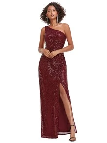 EVERPRETTY One Shoulder Wrap Front Sequin Dress - Burgundy - View 7