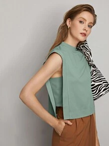 MOTF PREMIUM Áo hai dây Dây kéo - Màu xanh Bạc hà - Xem 5