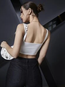 繫帶吊帶短上衣 - 白色 - 查看 2