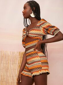 SHEINNeu Bộ đồ hai mảnh nữ Cắt ra Nhẫn In chữ V Boho - Nhiều màu - Xem 6