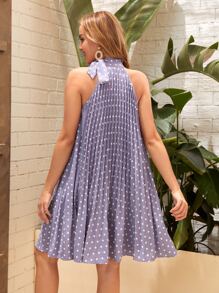 SHEIN Váy Bà bầu Thắt nút Xếp li Chấm bi Boho - Màu Lilac Tím - Xem 2