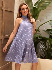 SHEIN Váy Bà bầu Thắt nút Xếp li Chấm bi Boho - Màu Lilac Tím - Xem 5